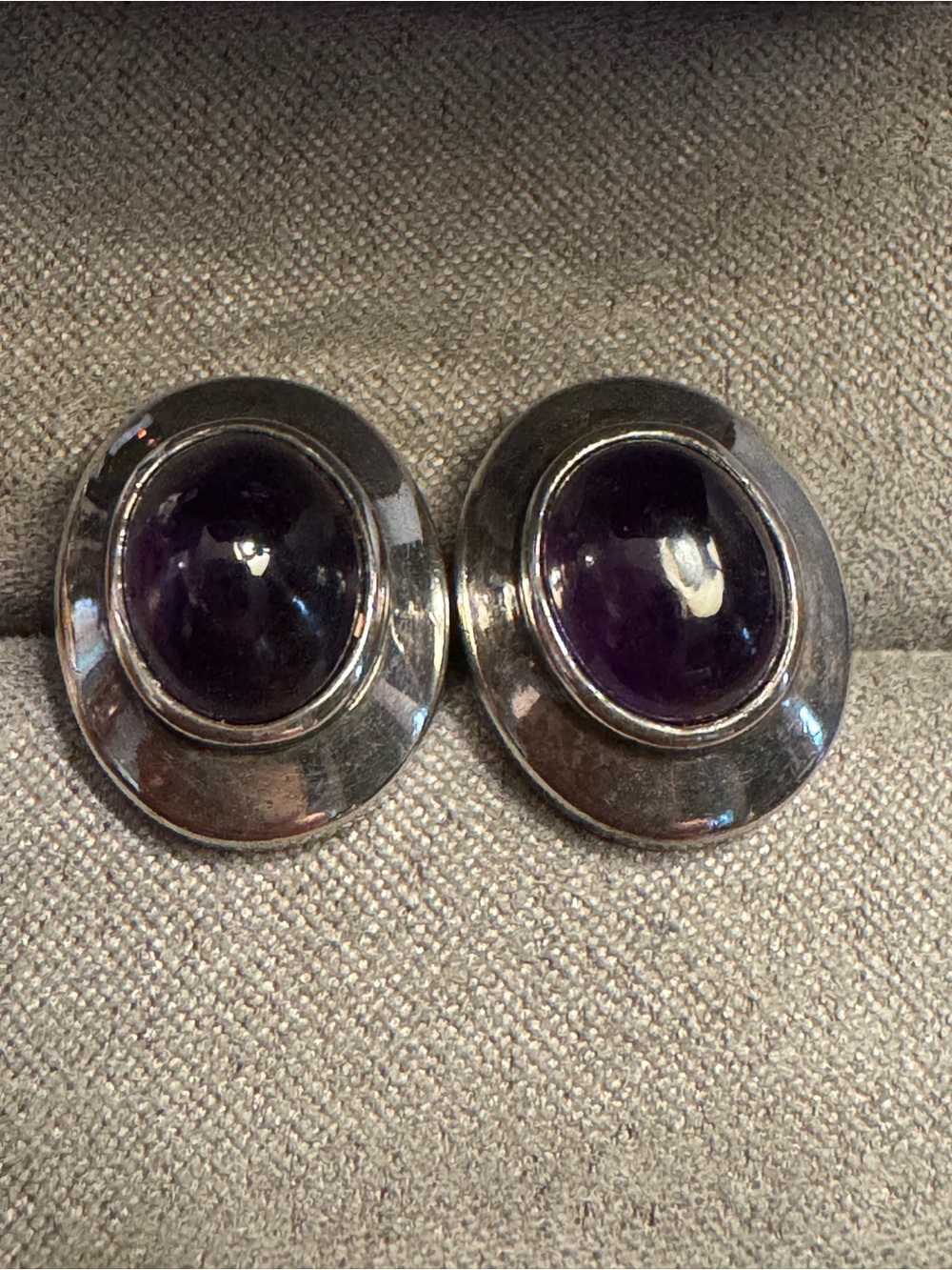 Vintage BOCCO 925 Sterling Silver Amethyst Cabochon Earrings